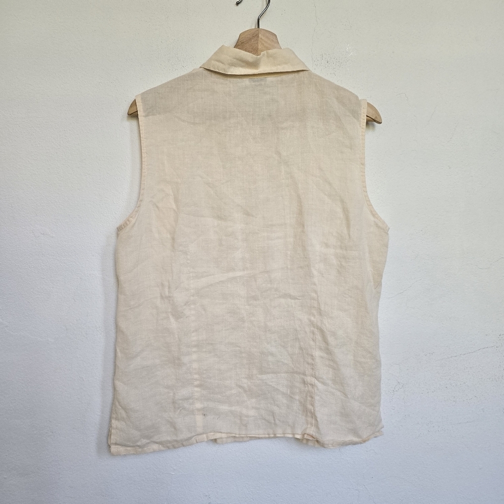 Once & Again 100% Linen Sleeveless Embroidered Button Down Cream Blouse XL - Picture 15 of 15